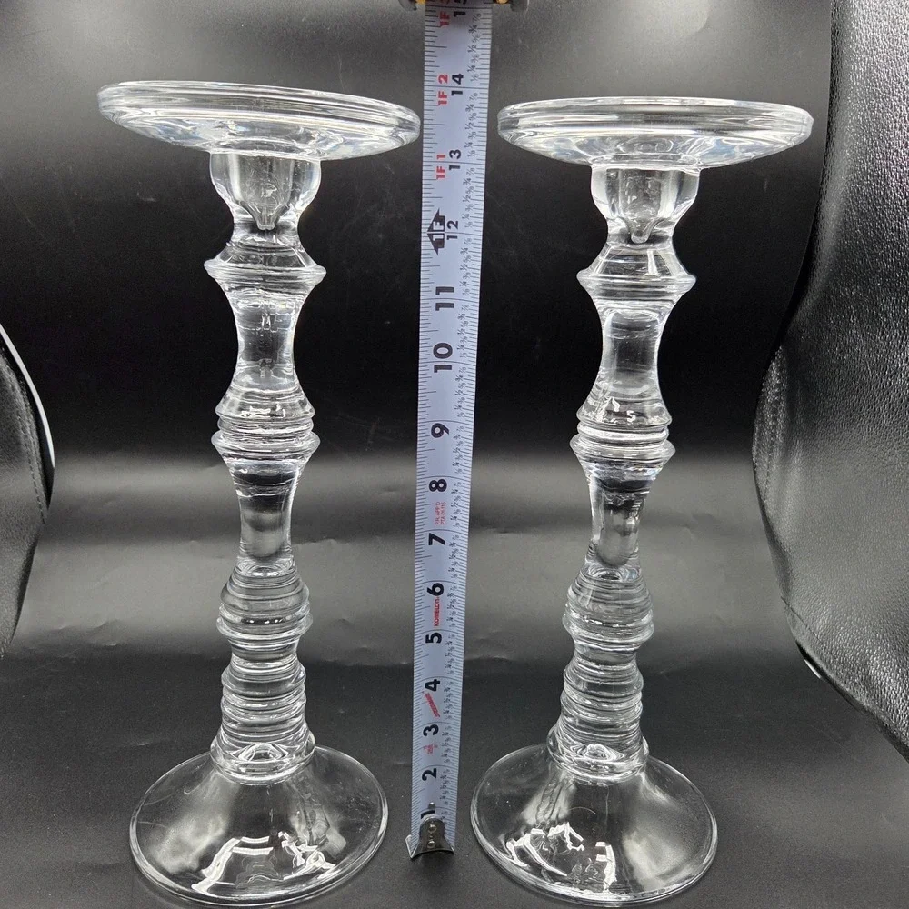 LARGE K&K Clear Glass Candle Holders  13.5